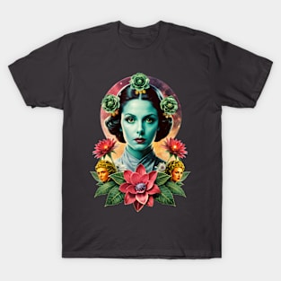 Alien Flowers Retro Fururistic Flower Girl T-Shirt